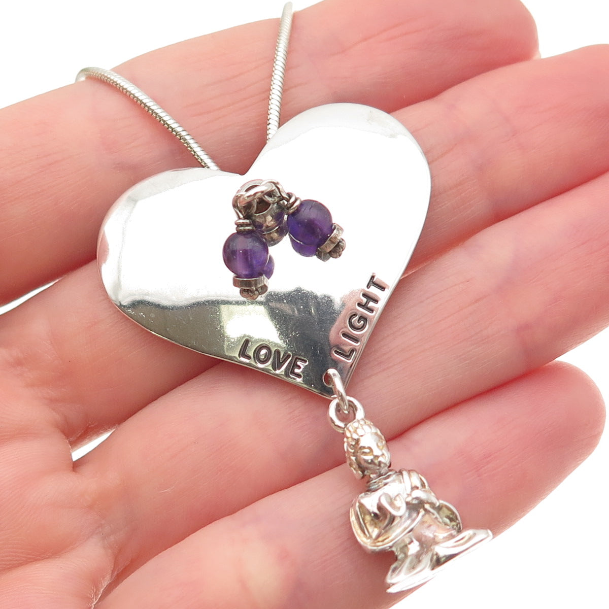 Carole Millelman Sterling Vintage Amethyst & Jade Love Light Buddha Necklace 22"