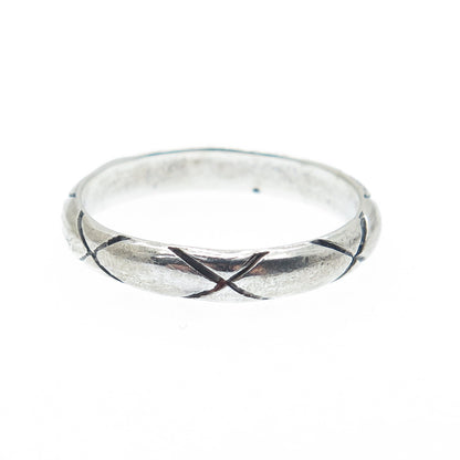 925 Sterling Silver Vintage X Shape Oxidized Band Ring Size 10