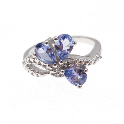 925 Sterling Silver Real Diamond Accent & Tanzanite Ring Size 8