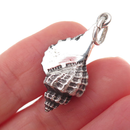 Parker 925 Sterling Silver Vintage Seashell Oxidized 3D Charm Pendant