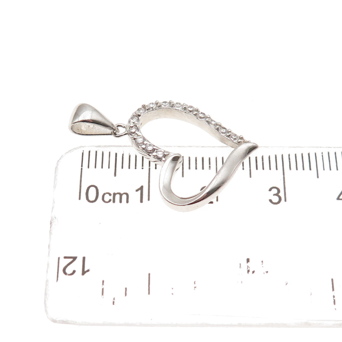 925 Sterling Silver Round-Cut C Z Open Heart Charm Pendant