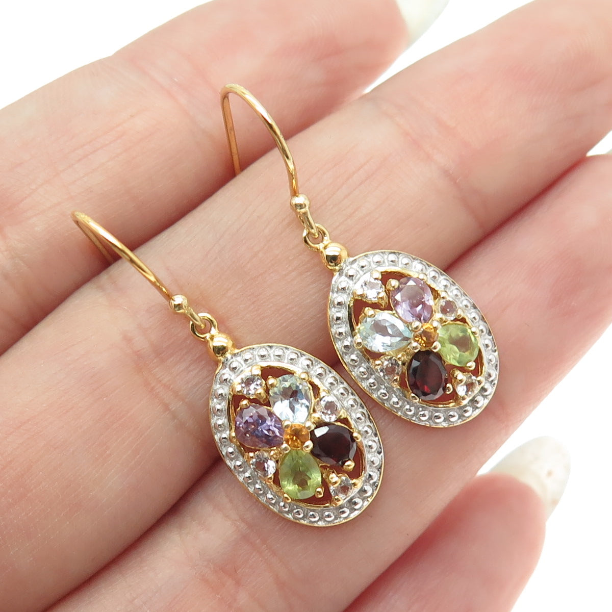 DEE BERKLEY Sterling Silver Gold Plated Topaz Amethyst Garnet Peridot Earrings