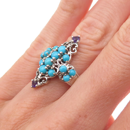 Chuck Clemency 925 Sterling Silver Real Turquoise Amethyst Cross Ring Size 5.25