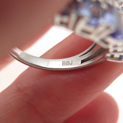 925 Sterling Silver Real Oval & Round-Cut Tanzanite & White Topaz Ring Size 8