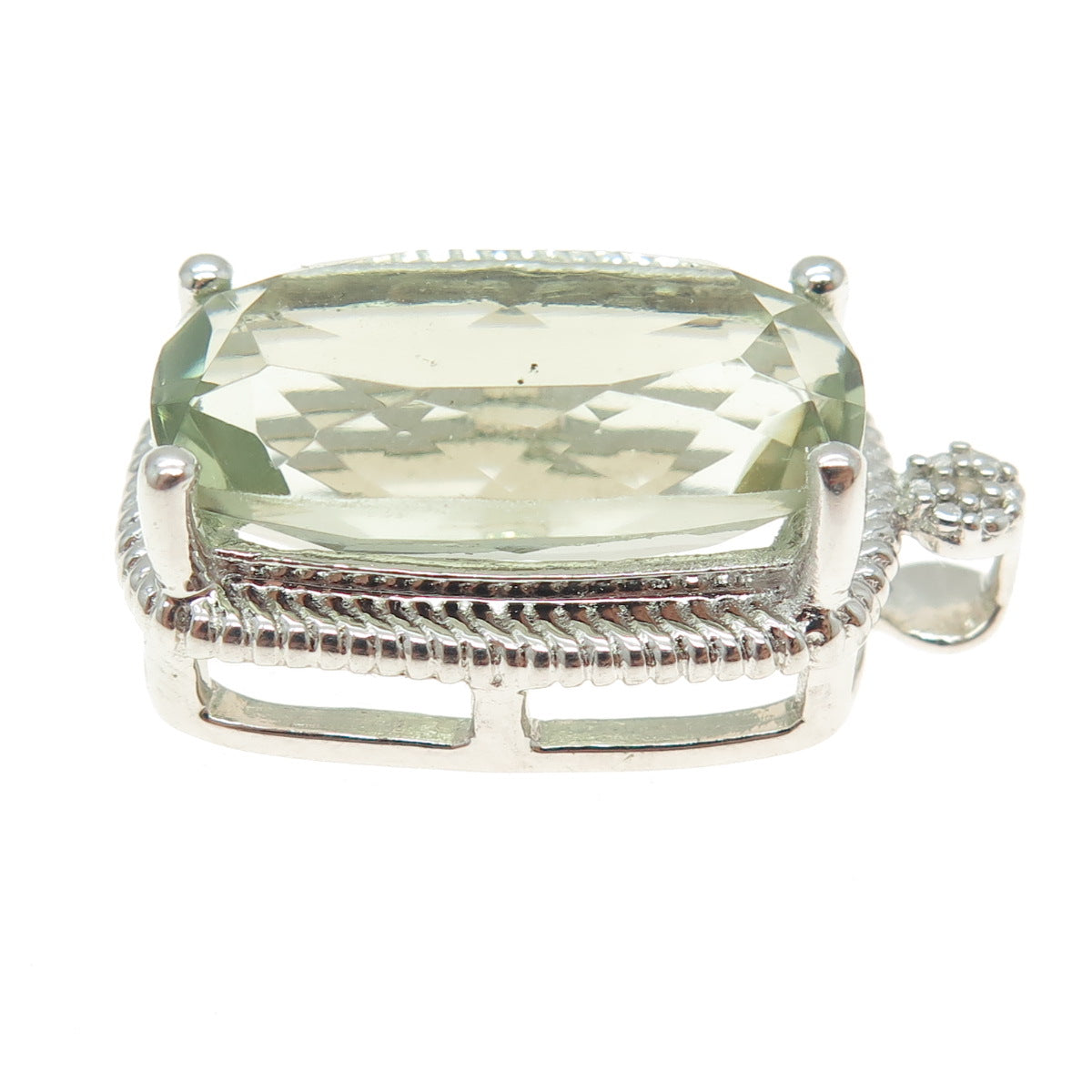 925 Sterling Silver Real White Topaz & Green Amethyst Gemstone Pendant