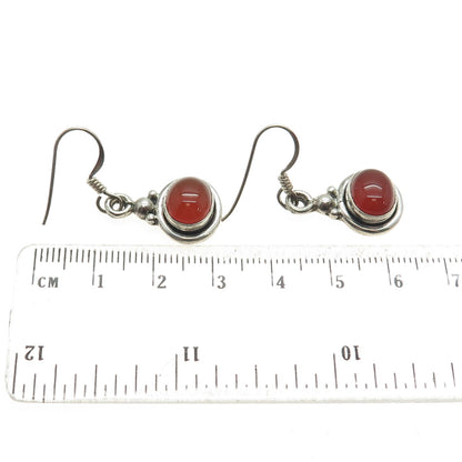 925 Sterling Silver Vintage Real Carnelian Oxidized Dangle Earrings