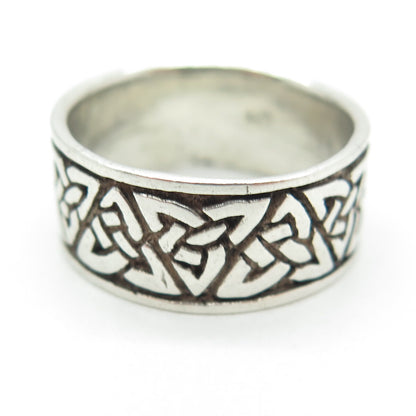 925 Sterling Silver Vintage Celtic Knot Oxidized Band Ring Size 8.75