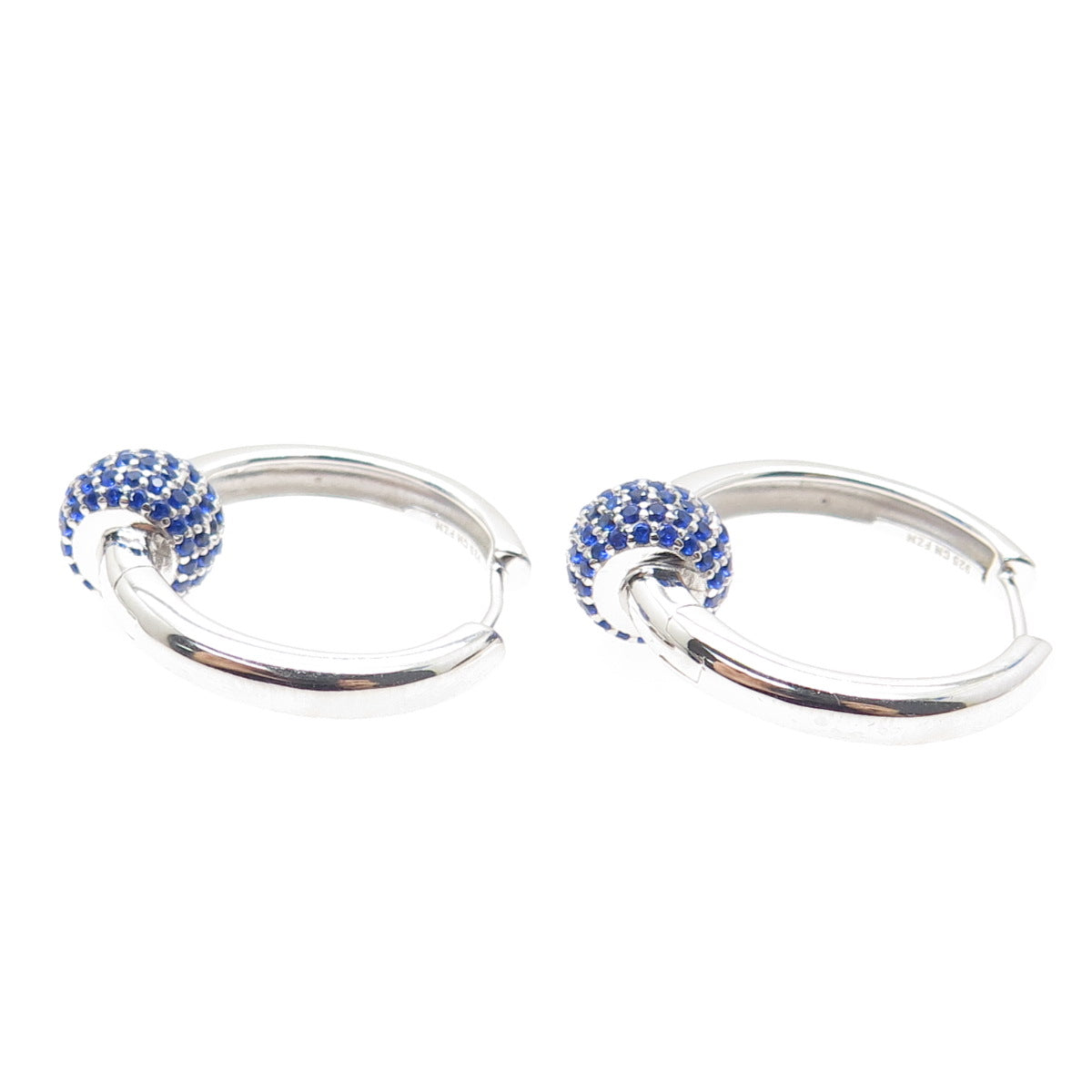 925 Sterling Silver Round-Cut Lab-Created Sapphire Ball Hoop Earrings