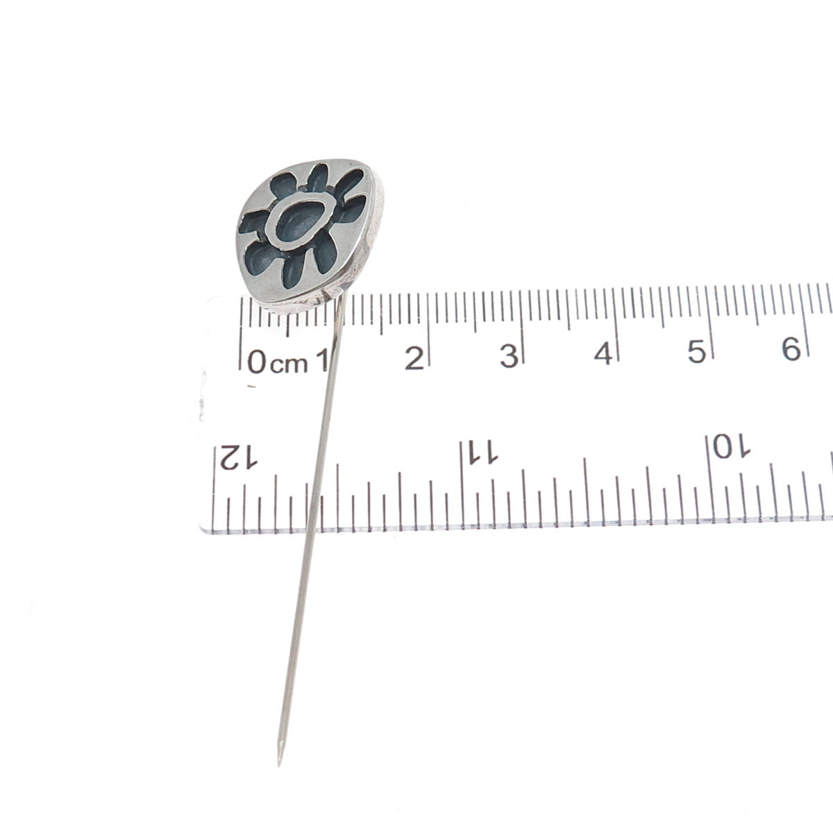 Old Pawn Sterling Silver Vintage Southwestern Flower Oxidized Tribal Lapel Pin