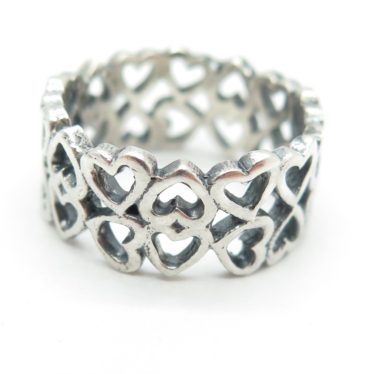 925 Sterling Silver Vintage Heart 2-Row Band Ring Size 6.25