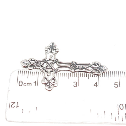 925 Sterling Silver Vintage Fleur de Lis Cross Oxidized Slide Pendant
