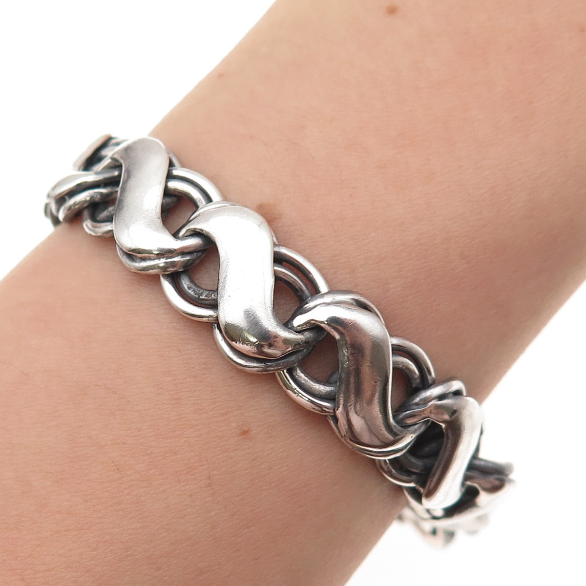 925 Sterling Silver Vintage Mexico Infinity Link Oxidized Bracelet 6.5"