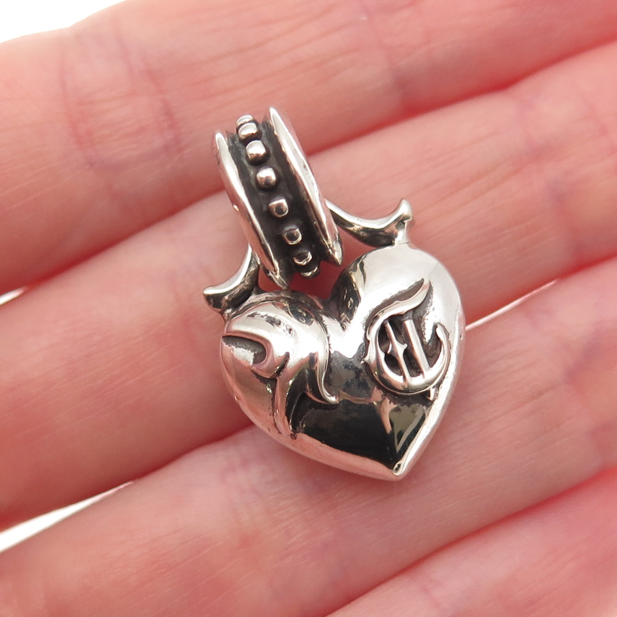 Chrome Hearts 925 Sterling Silver Vintage Heart Oxidized Pendant