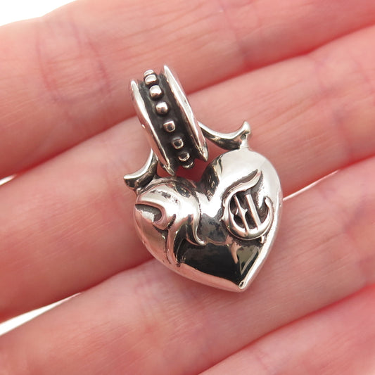 Chrome Hearts 925 Sterling Silver Vintage Heart Oxidized Pendant