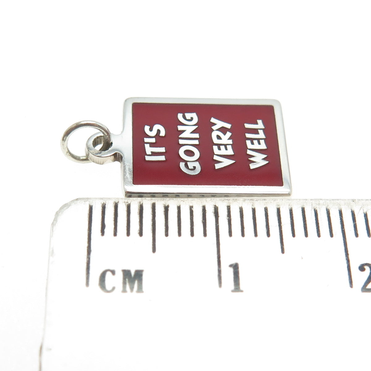 925 Sterling Silver Red Enamel "It's Going Very Well" Minimalist Charm Pendant