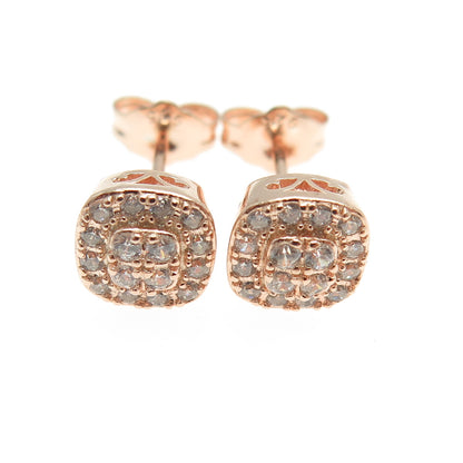 925 Sterling Silver Gold Plated Round-Cut Shaped C Z Stud Earrings