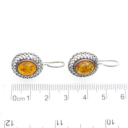 925 Sterling Silver Real Baltic Amber Eternal Curve Earrings