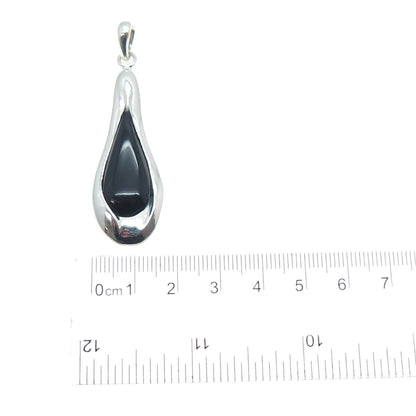 BARSE 925 Sterling Silver Vintage Real Black Onyx Modernist Teardrop Pendant