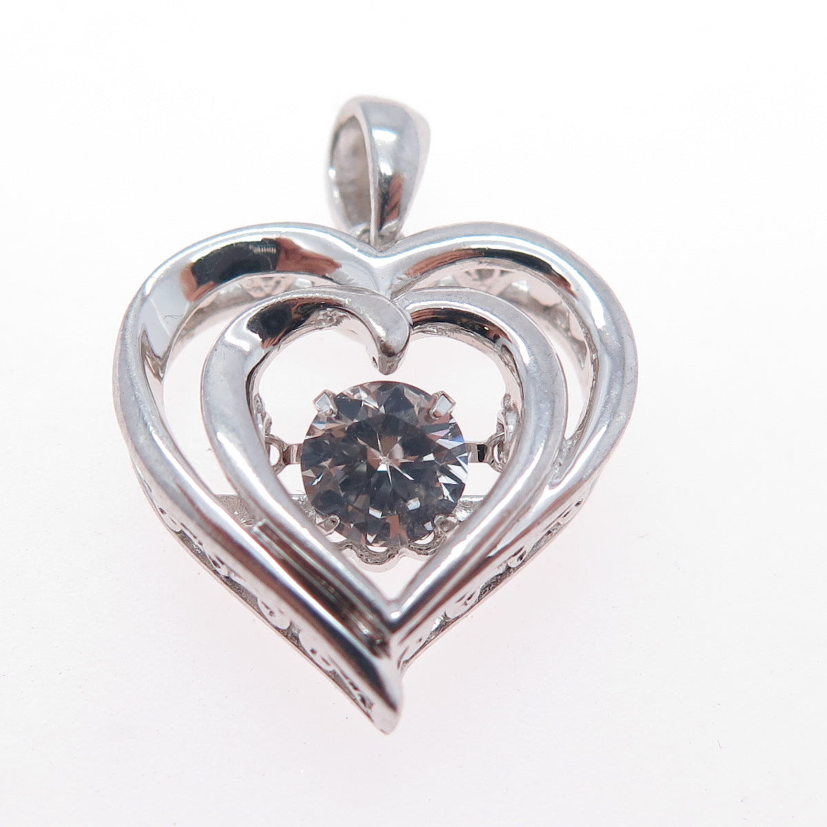 925 Sterling Silver Real Round-Cut White Topaz Heart Charm Pendant