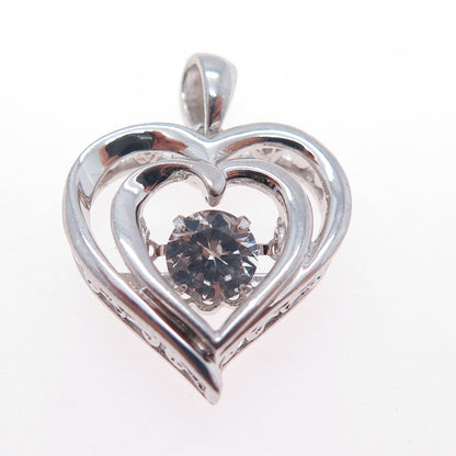 925 Sterling Silver Real Round-Cut White Topaz Heart Charm Pendant
