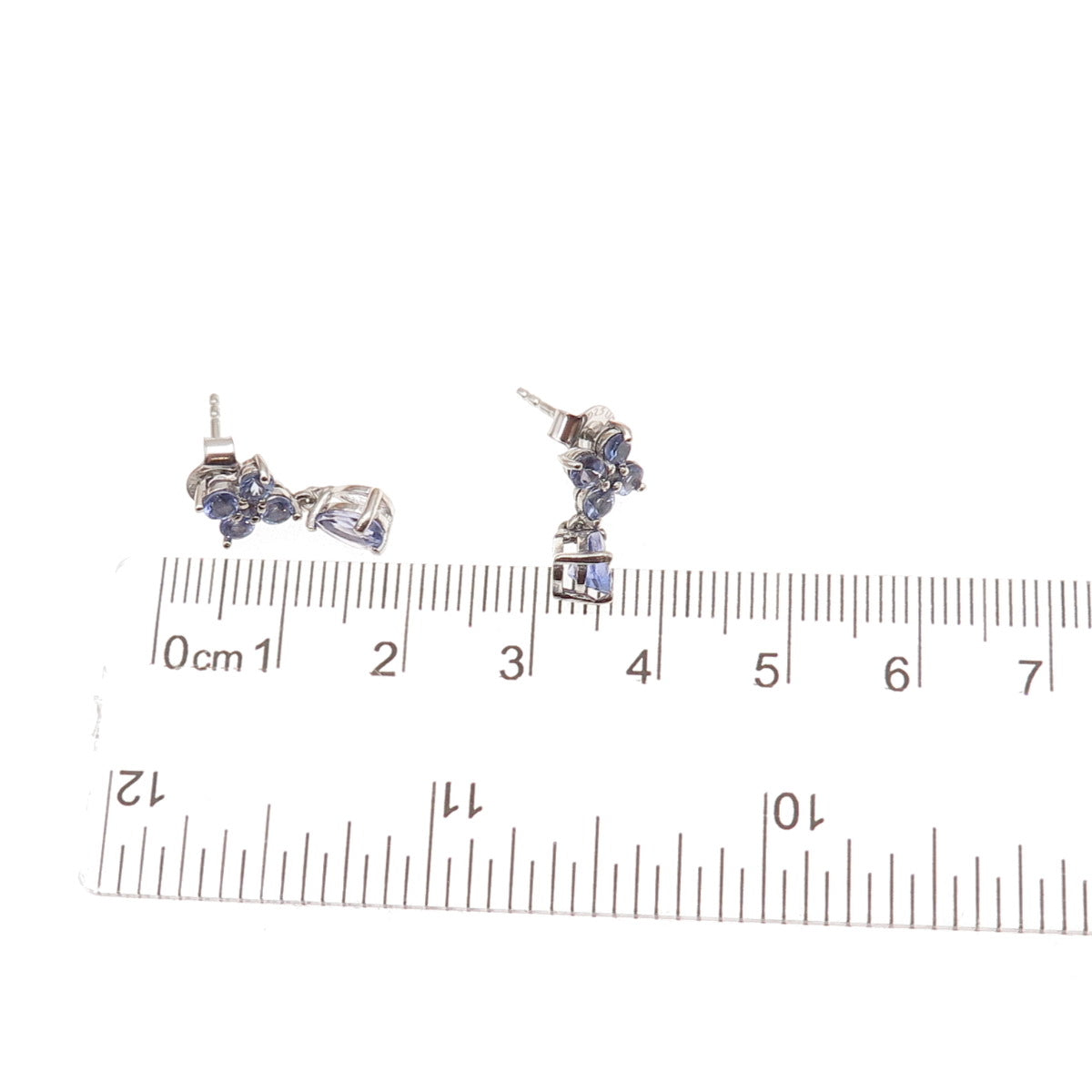 Chuck Clemency Sterling Silver Real Round & Pear-Cut Tanzanite Dangle Earrings