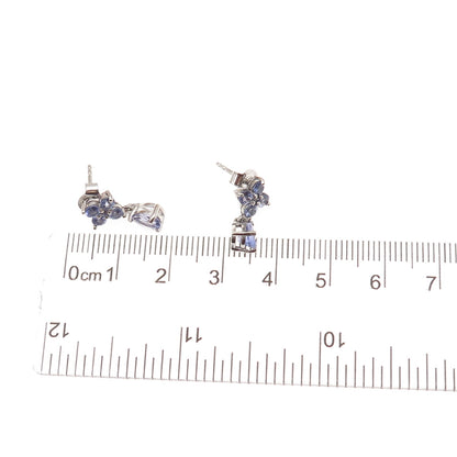 Chuck Clemency Sterling Silver Real Round & Pear-Cut Tanzanite Dangle Earrings
