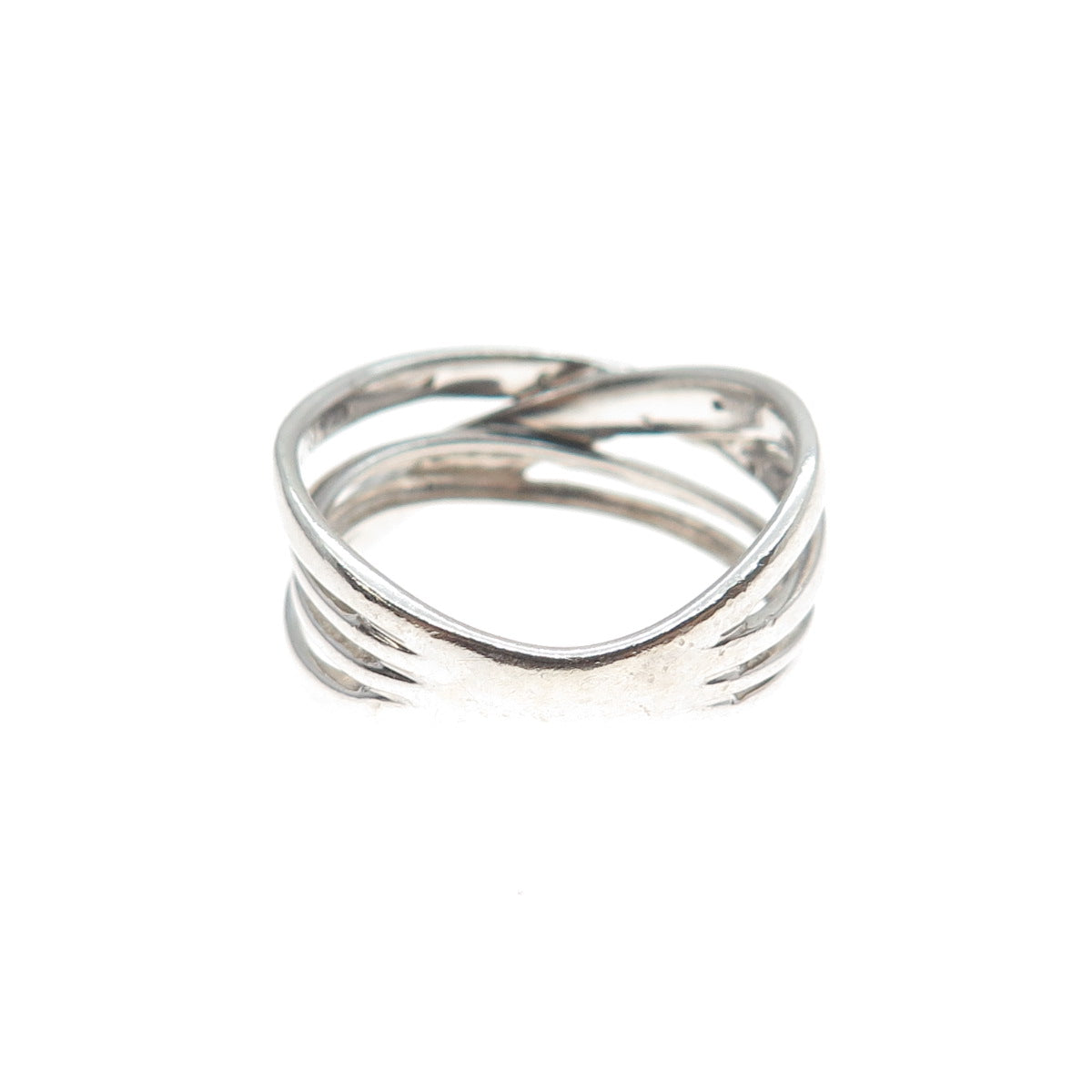 925 Sterling Silver Real Black & White Diamond Crisscross Ring Size 7