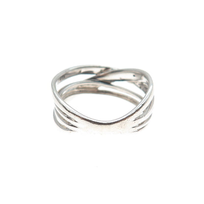 925 Sterling Silver Real Black & White Diamond Crisscross Ring Size 7