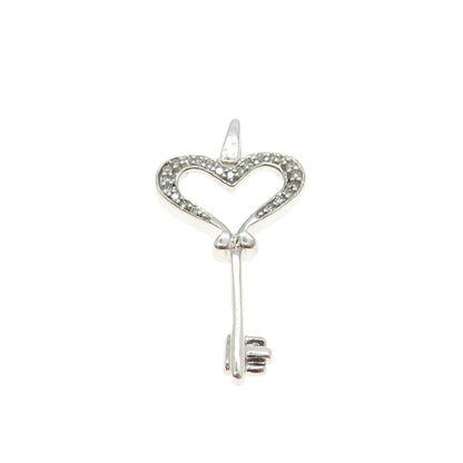 JANE SEYMOUR 925 Sterling Silver Real Round-Cut Diamond Key of Heart Pendant