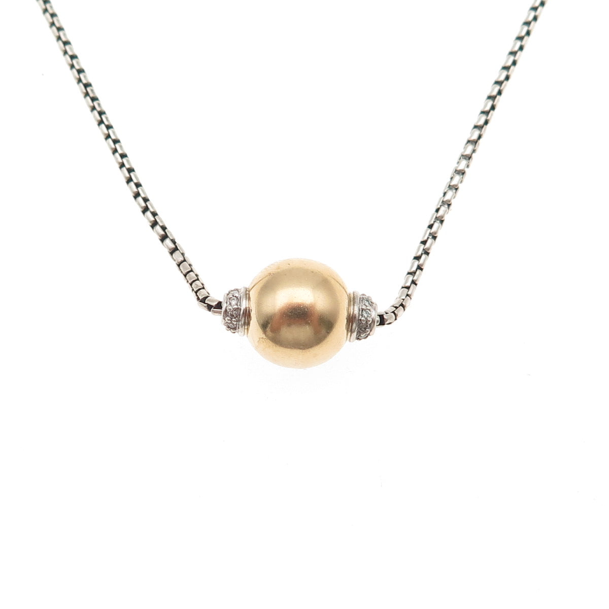 David Yurman Sterling Silver 18K Gold Real Diamond Solari Chain Necklace 16-18"