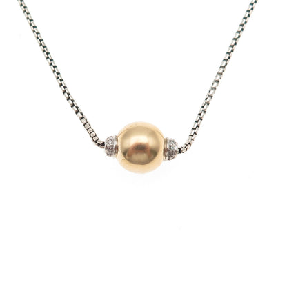David Yurman Sterling Silver 18K Gold Real Diamond Solari Chain Necklace 16-18"