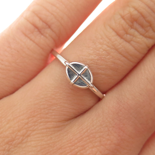 HAGIT GORALI 925 Sterling Silver Vintage Modernist Cross Oxidized Ring Size 6.25