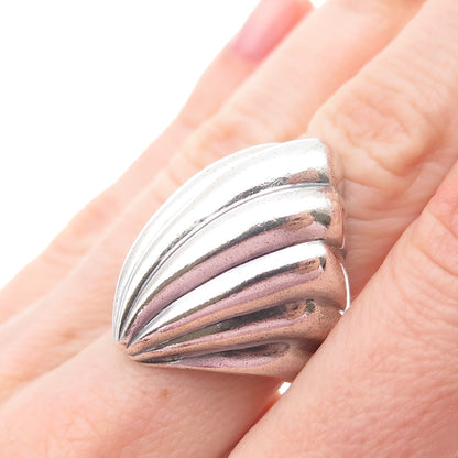 925 Sterling Silver Vintage Mexico Modernist Seashell Oxidized Ring Size 7.5