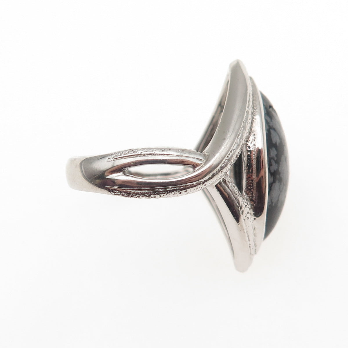 925 Sterling Silver Vintage Real Snowflake Obsidian Modernist Ring Size 9