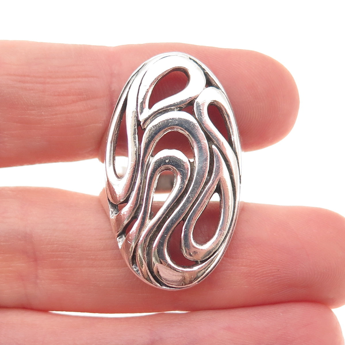 925 Sterling Silver Vintage Modernist Oxidized Ring Size 7.5