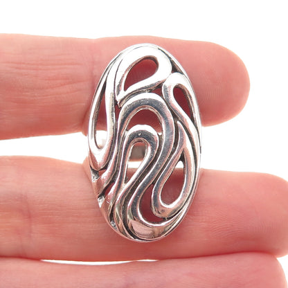 925 Sterling Silver Vintage Modernist Oxidized Ring Size 7.5
