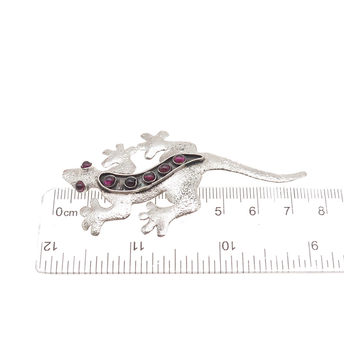 925 Sterling Silver Vintage Real Tourmaline Lizard Oxidized Pin Brooch