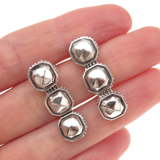 Lagos 925 Sterling Silver 14K Gold Posts Vintage Rocks Collection Drop Earrings