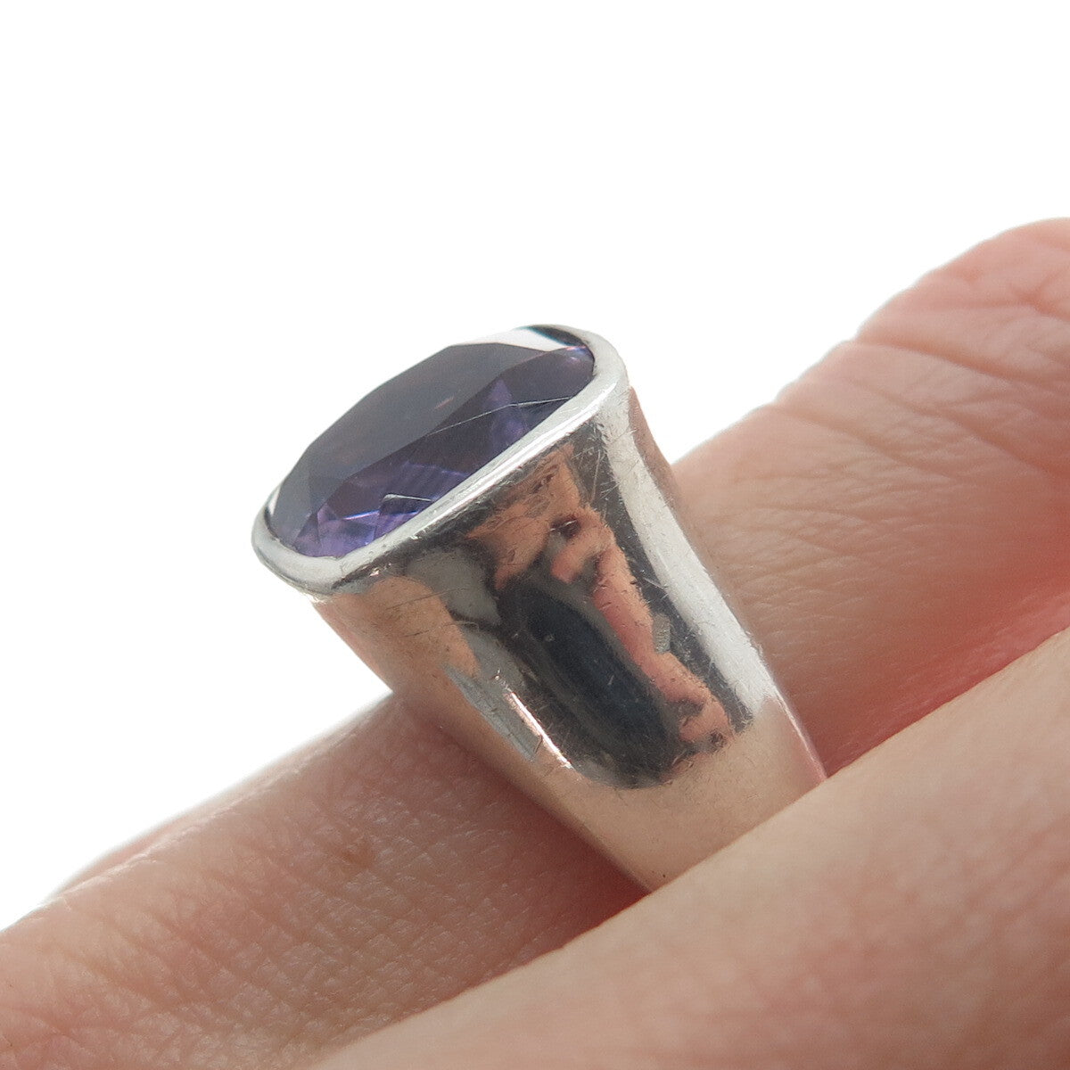 SAJEN 925 Sterling Silver Vintage Real Cushion-Cut Amethyst Ring Size 7