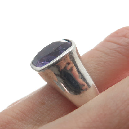 SAJEN 925 Sterling Silver Vintage Real Cushion-Cut Amethyst Ring Size 7
