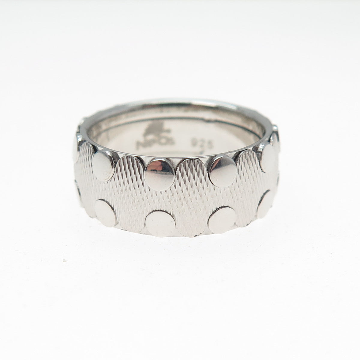 NEOS 925 Sterling Silver Textured Dotted Band Ring Size 7.75