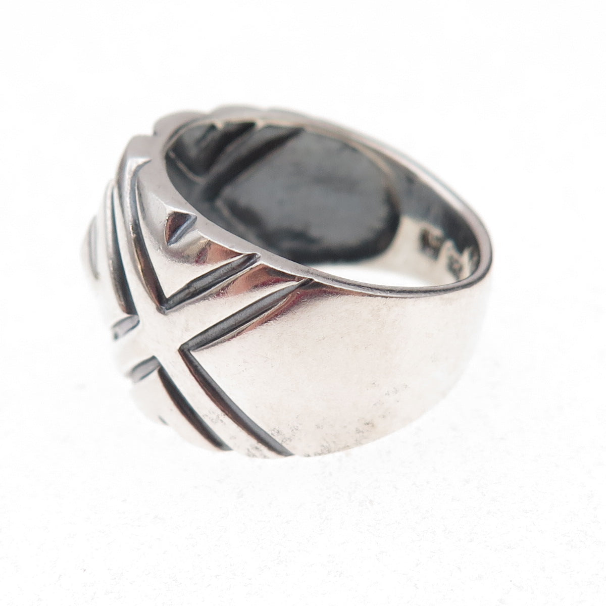 Chapal Zenray 925 Sterling Silver Vintage Modernist Oxidized Ring Size 8