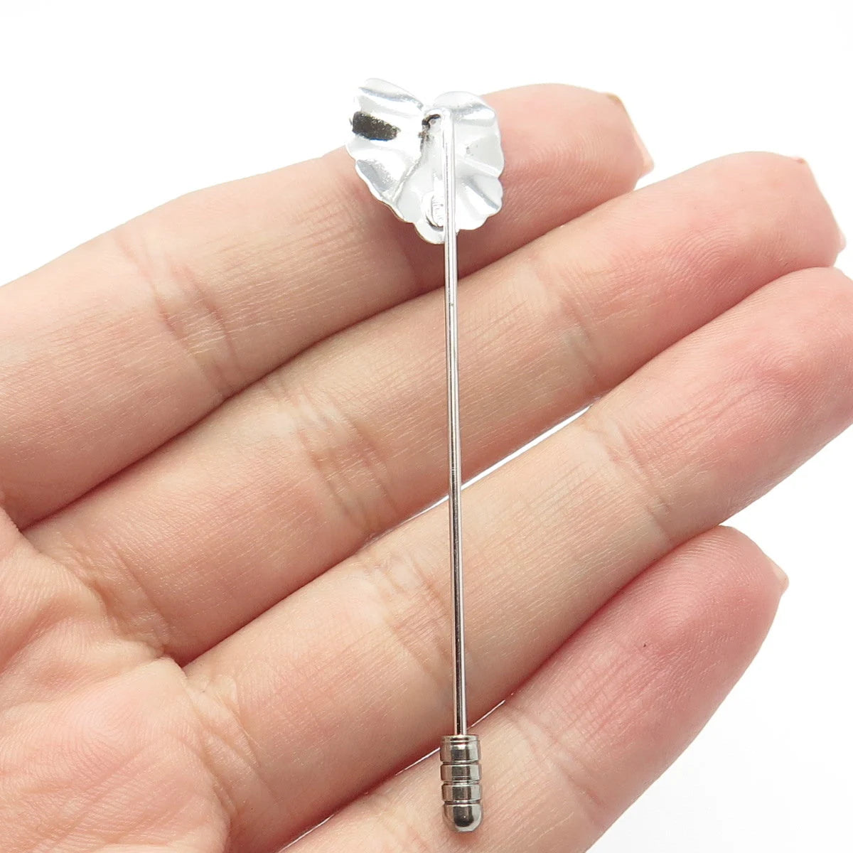 925 Sterling Silver Vintage C Z Bow Lapel Pin