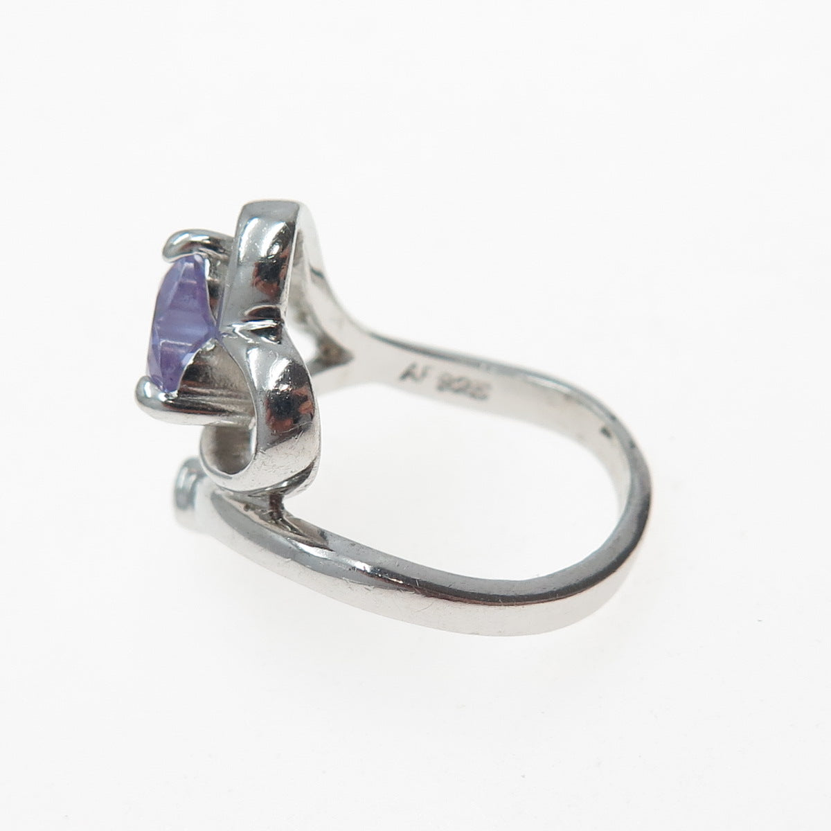 AF DESIGN 925 Sterling Silver Vintage Lavender & White C Z Heart Ring Size 8.25