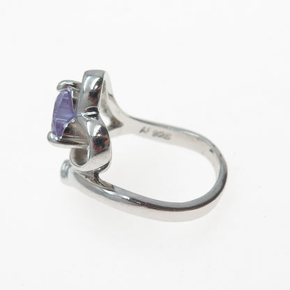 AF DESIGN 925 Sterling Silver Vintage Lavender & White C Z Heart Ring Size 8.25