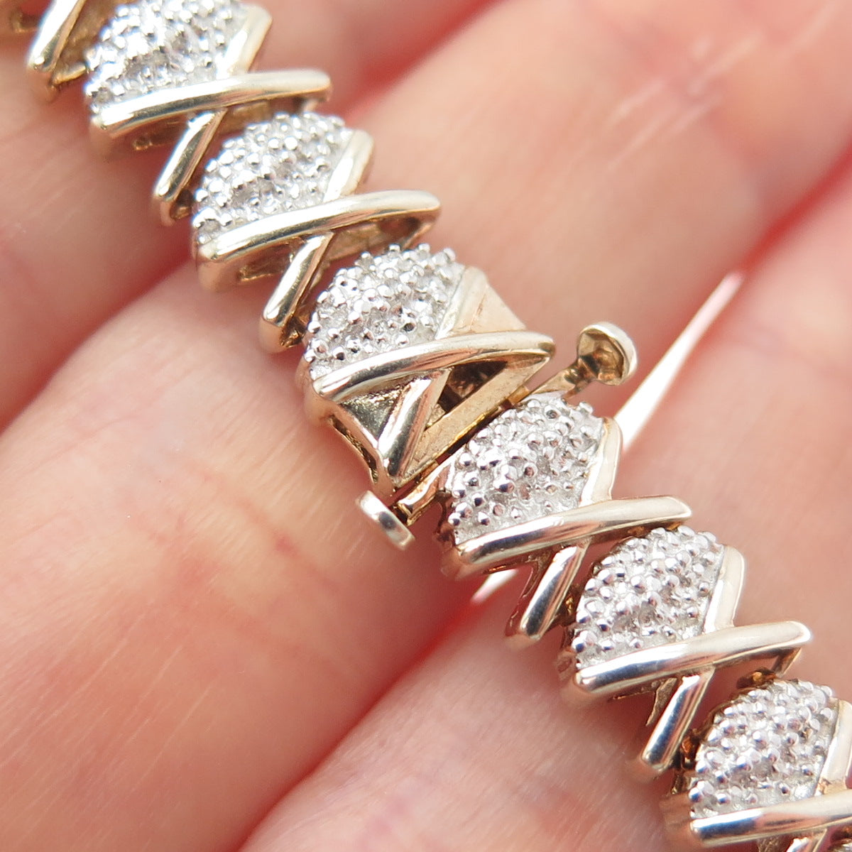 HN HENG NGAI 925 Sterling Silver Gold Plated Real Diamond XO Link Bracelet 7.5"