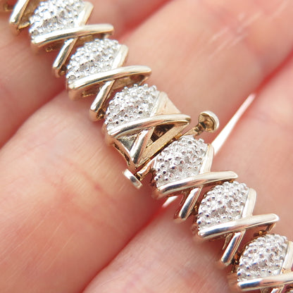 HN HENG NGAI 925 Sterling Silver Gold Plated Real Diamond XO Link Bracelet 7.5"