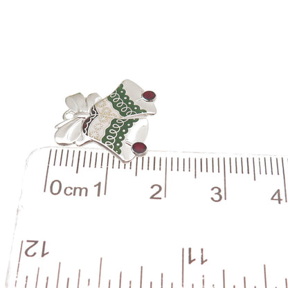 BEAU 925 Sterling Silver Vintage Enamel Christmas Bell Mini Charm Pendant