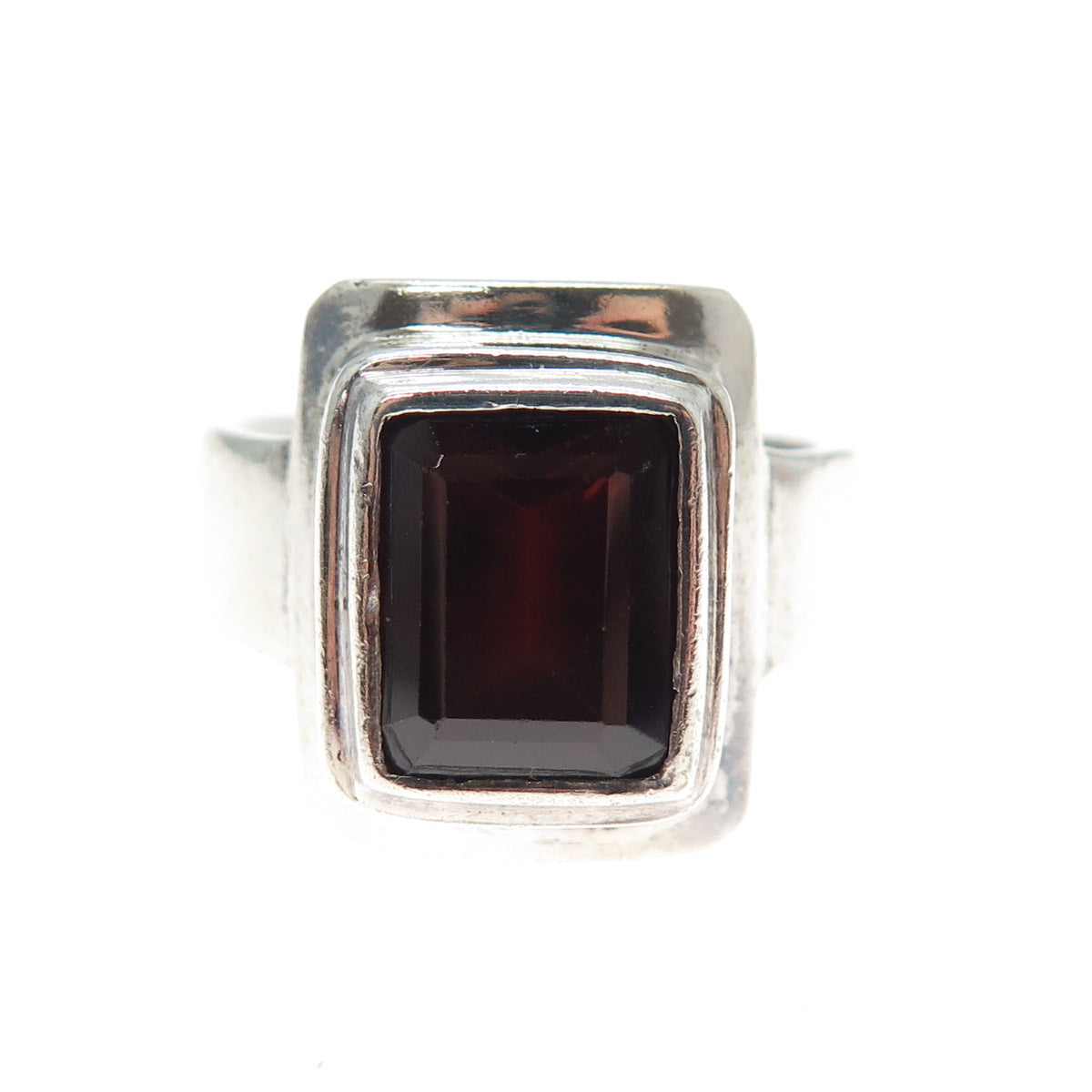 SAJEN 925 Sterling Silver Vintage Real Emerald-Cut Red Garnet Ring Size 8.25