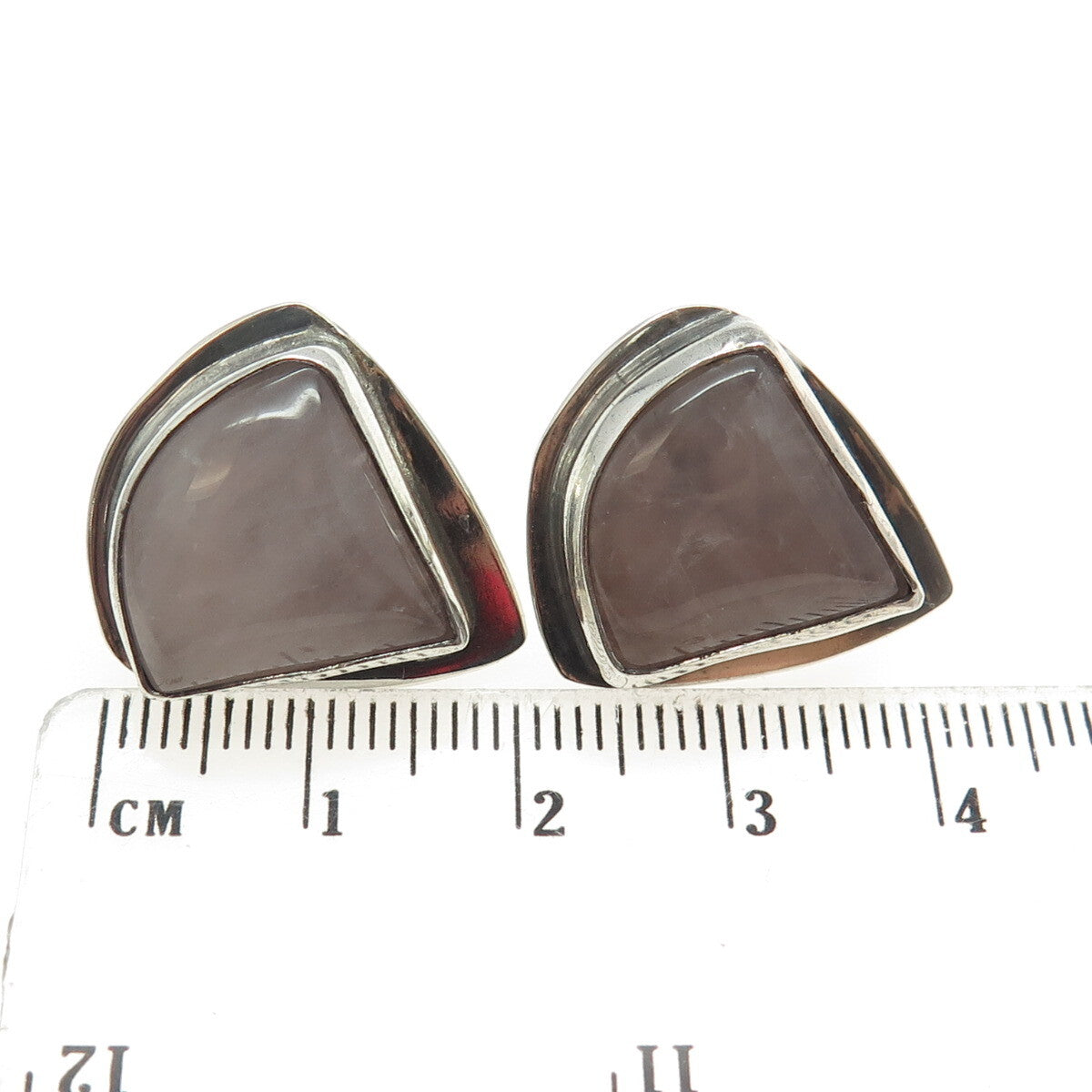 MATHEWS 925 Sterling Silver Vintage Real Rose Quartz Modernist Earrings